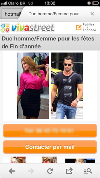 Geisy Arruda e Malvino Salvador em classificado erótico francês (Foto: Reprodução / vivastreet.com)