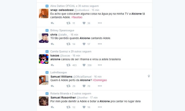 Comentários sobre Alcione no Twitter (Foto: Reprodução/Twitter)