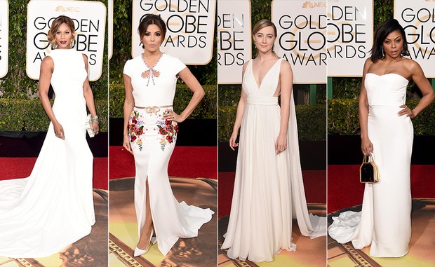 Top 10 Globo de Ouro 2016 - Branco - Laverne Cox, Eva Longoria, Saoirse Ronan e Taraji P. Henson (Foto: AFP)
