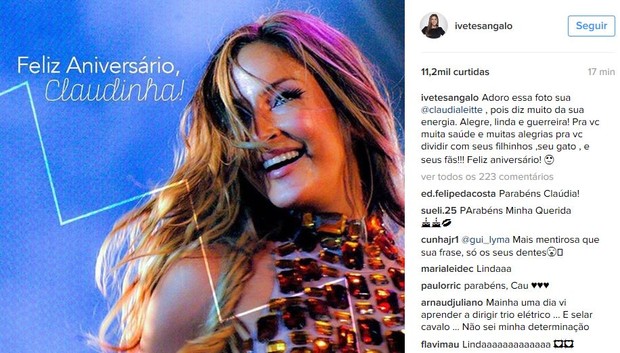 Ivete sangalo deseja parabéns para Claudia Leitte (Foto: Instagram / Reprodução)