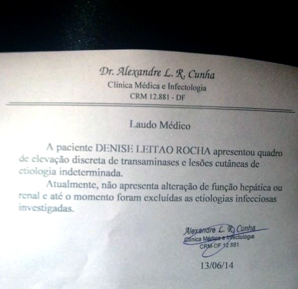 Laudo Médico Denise Rocha (Foto: Divulgação)