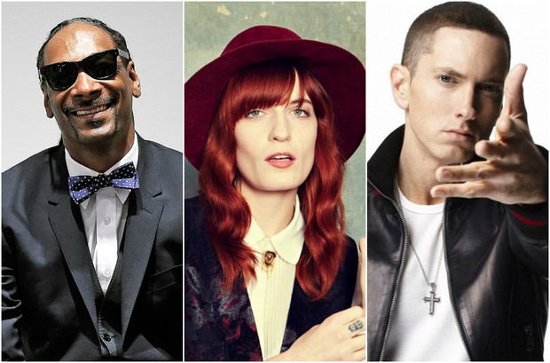 Snoop Dogg, Florence Welch e Eminem (Foto: Divulgação)