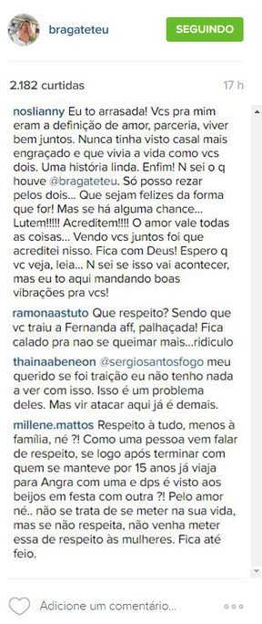 Comentários no instagram de Mateus Braga, ex-marido de Fernanda Gentil (Foto: Instagram / Reprodução)