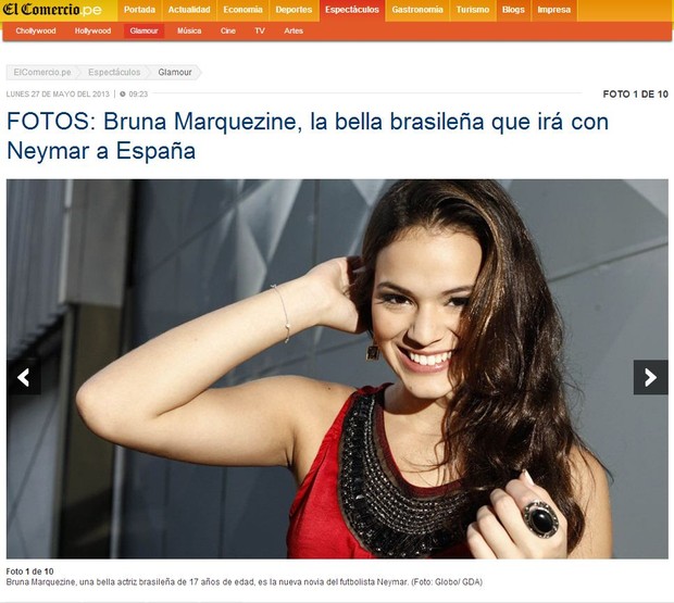 Bruna Marquezine em site estrangeiro (Foto: Reprodução / elcomercio.pe/)