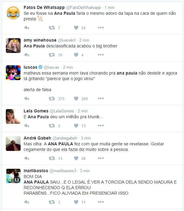 Internautas reagem à saída de Ana Paula do BBB 16 (Foto: Twitter / Reprodução)