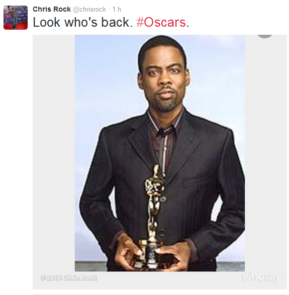 Chris Rock escreve no Twitter que será apresentador do Oscar novamente (Foto: Reprodução / Twitter)