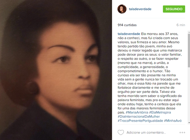 Tais Araújo faz homenageia a avó (Foto: Reprodução)