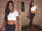 Aline Riscado, de barriga de fora, badala em São Paulo