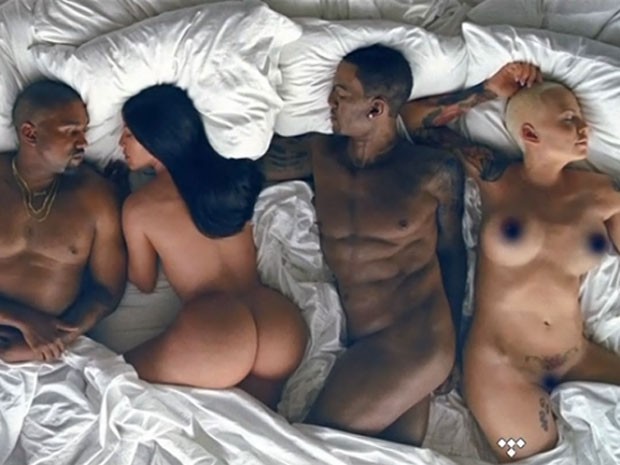 Kanye West, Kim Kardashian, Ray J e Amber Rose são retratados em clipe (Foto: Reprodução)