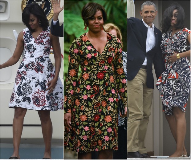 A primeira-dama dos Estados Unidos Michelle Obama usou looks coloridos e clássicos durante viagem histórica a Cuba (Foto: AFP)