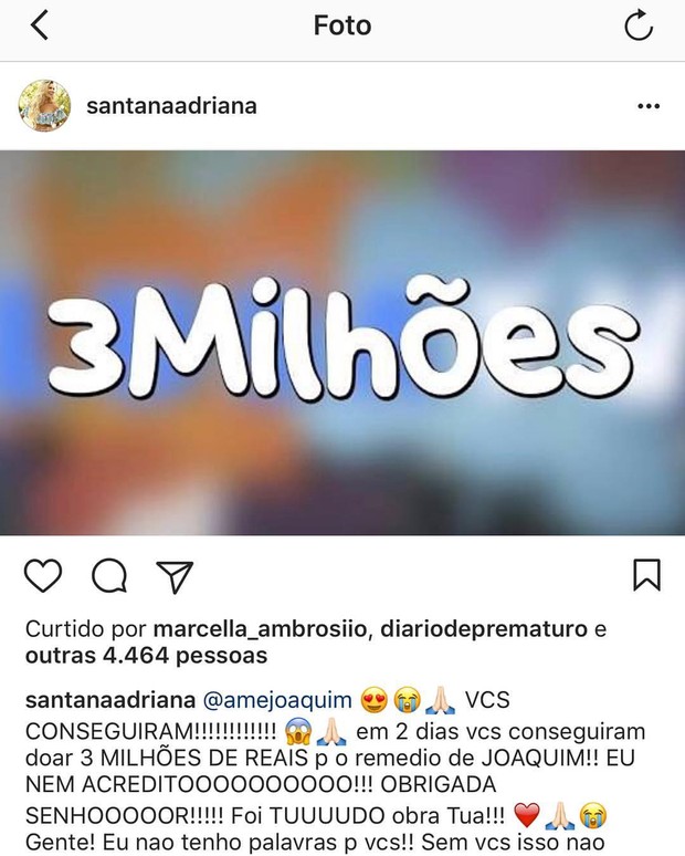 Post de ADriana S antanna sobre Joaquim (Foto: Reprodução/Instagram)