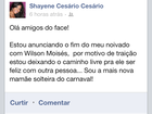 Grávida, Shayene Cesário anuncia fim do noivado: 'Por motivo de traição'