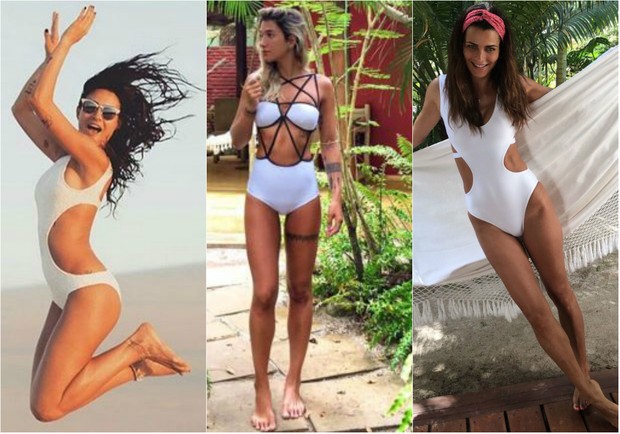 Maiô branco: Thaila Ayala, Gabriela Pugliesi e Fernanda Motta usam peça com recortes no verão 2016 (Foto: Reprodução do Instagram)