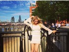 Fiorella Mattheis posa de vestido curtinho em Londres