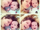 Bárbara Borges faz caras e bocas com filho recém-nascido