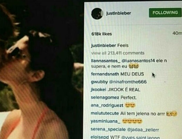 Selena Gomez comentou foto postada por Justin Bieber (Foto: Reprodução/Instagram)