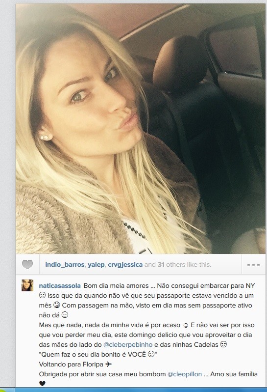 Natalia Cassassola é barrada em aeroporto (Foto: reprodução/instagram)