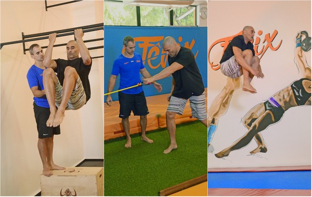  Luciano Szafir faz treinamento sem impacto por causa de lesão no joelho: Muito saltos na cama elástica, flexões, atividades com corda e abdominais (Foto: Reprodução do Instagram)