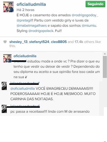 Ludmilla rebate critica na web  (Foto: Reprodução do Instagram)