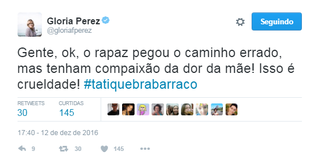 Glória Perez se manisfesta sobre morte de filho de Tati Quebra Barraco (Foto: Reprodução / Twitter)