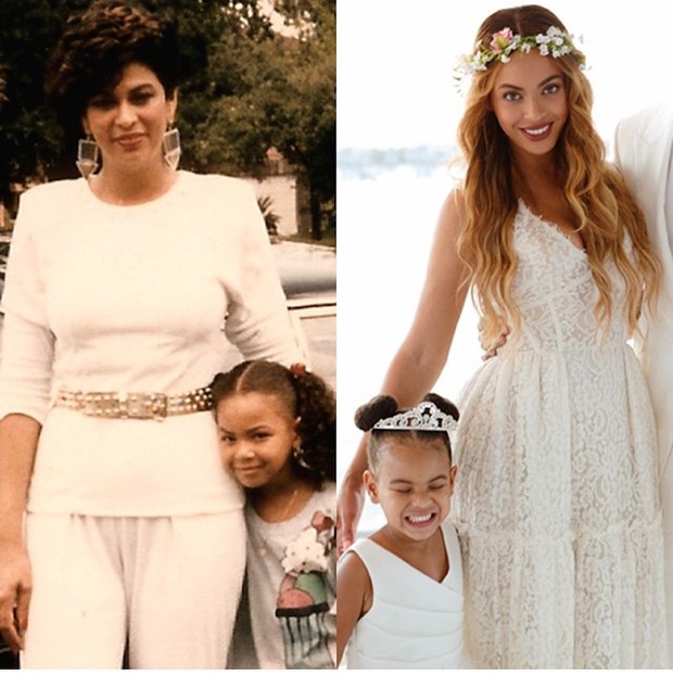 Beyoncé quando criança com a mãe, Tina Knowles, e ao lado da filha Blue Ivy (Foto: Instagram/ Reprodução)