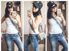 Bella Falconi posa de jeans: 'Única calça que me serve'