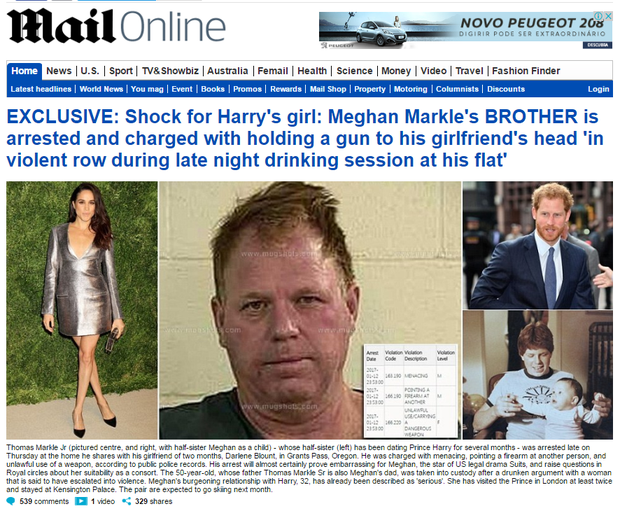 Irmão de Meghan Markle, namorada de Príncipe Harry, é preso, diz site (Foto: Reprodução / Daily Mail)