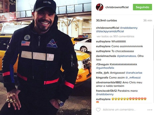 Chris Brown posta foto de Naldo em rede social (Foto: Instagram/ Reprodução)