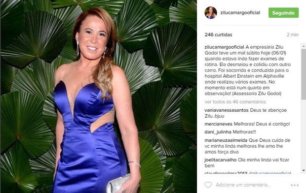 Comunicado sobre o acidente de Zilu Camargo  (Foto: Reprodução/Instagram)