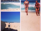 De biquíni, Cristiana Oliveira exibe corpão na praia