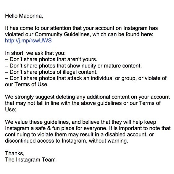 Madonna advertência Instagram (Foto: Reprodução/Instagram)