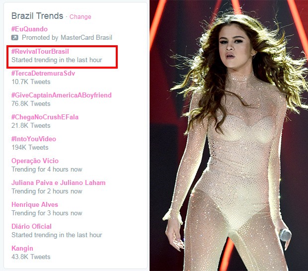 Anúncio de show de Selena Gomez no Brasil é o assunto mais comentado do Twitter (Foto: Reprodução/Twitter)