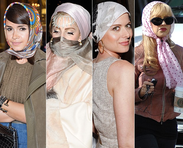 Moda lenços - Miroslava Duma, Lady Gaga, Debra Messing e Christina Aguilera (Foto: Getty Images/Agência)