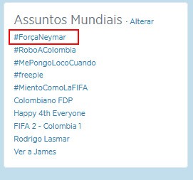 Hashtag &quot;ForçaNeymar&quot; está nos trending topics mundiais do Twitter (Foto: Twitter / Reprodução)