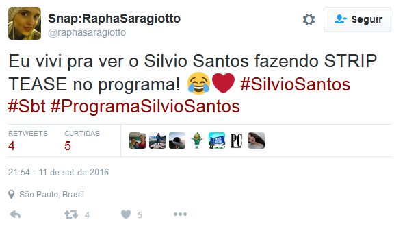 Sílvio Santos repercute na internet após trocar de roupa no palco (Foto: Reprodução/Twitter)