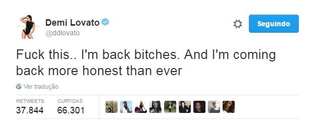 Demi Lovato desiste de deixar redes sociais (Foto: Reprodução / Twitter)