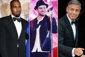 Justin Timberlake, George Clooney e Kanye West (Foto: Getty Images)