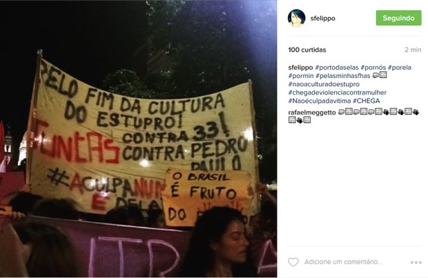 Samara Felippo protesta contra a cultura do estupro (Foto: Reprodução/Instagram)
