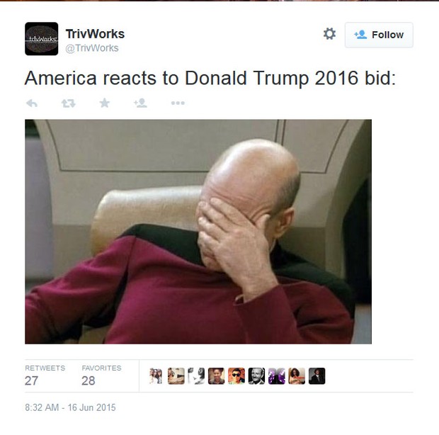 Candidatura de Donal Trump vira piada (Foto: Reprodução/Twitter)