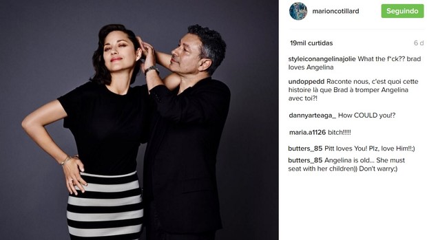 Instagram de Marion Cottillard é alvo de ataques após separação de Brad Pitt e Angelina Jolie (Foto: Reprodução/Instagram)