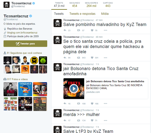 Tico Santa Cruz é alvo de hacker (Foto: Reprodução / Twitter)