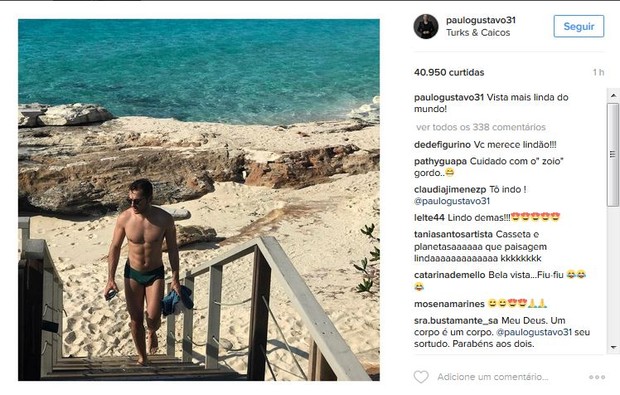 Thales Bretas, marido de Paulo Gustavo, em foto postada pelo humorista no Instagram. Casal curte férias em Turks and Caicos (Foto: Reprodução/Instagram)