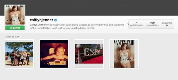 Caitlyn Jenner está no Instagram e já tem mais de um milhão de seguidores em menos de uma semana (Foto: Reprodução do Instagram)