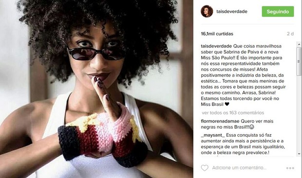 Taís Araújo homenageia Sabrina de Paiva em post no Instagram (Foto: Reprodução/Instagram)
