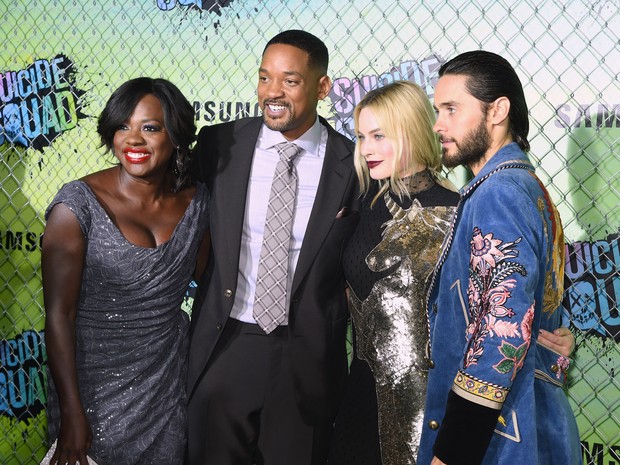Viola Davis, Will Smith, Margot Robbie e Jared Leto em première de filme em Nova York, nos Estados Unidos (Foto: Jamie McCarthy/ Getty Images/ AFP)