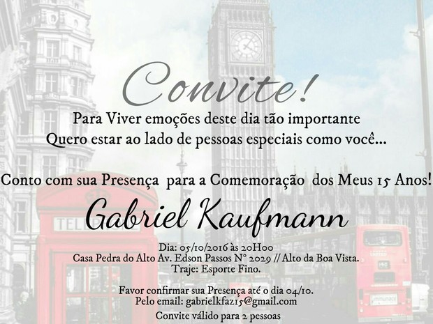 Convite do aniversário de Gabriel Kaufmann, de Malhação (Foto: Divulgação/Ciproduçoes)