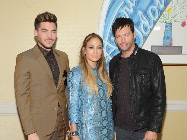 Adam Lambert, Jennifer Lopez e Harry Connick Jr. em evento em Nova York, nos Estados Unidos (Foto: Brad Barket/ Getty Images/ AFP)
