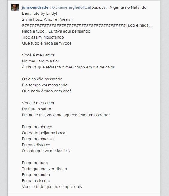 Junno publica poesia para Xuxa (Foto: Instagram/Reprodução)