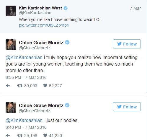 Kim Kardashian e Chloe Grace Moretz trocam farpas na web (Foto: Twitter / Reprodução)