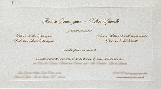 Convite de casamento de Renata Dominguez e Edson Spinello (Foto: Divulgação)